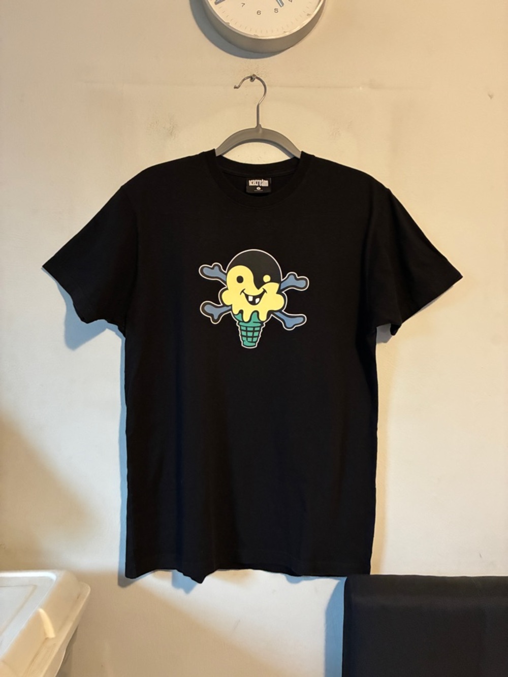 Icecream Black Tee with Yellow & Green Ice Cream Skull Graphic
